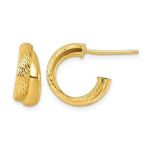 Gold Plated Sterling Silver Diamond-Cut J-Hoop Earrings